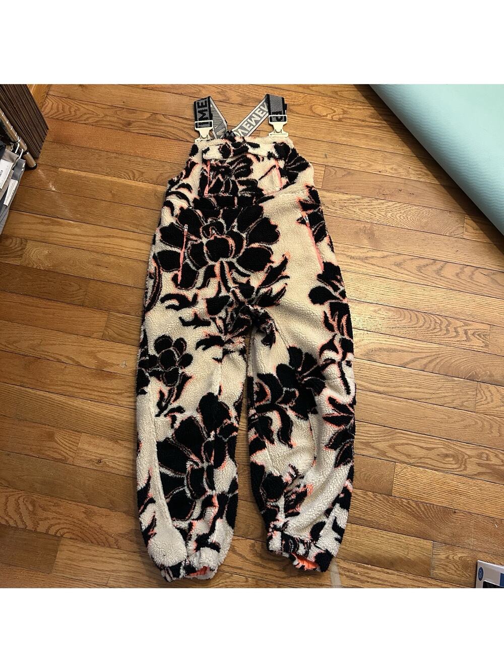 Free People FP Movement Hit The Slopes Fleece Sherpa Floral Overalls Small
